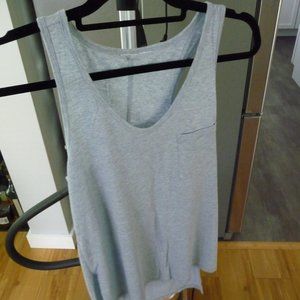 ITALIAN  BLUE COTTON RACER BACK FRONT POCKET SIDE SLITS LOW HIGH HEM  TANK TOP M